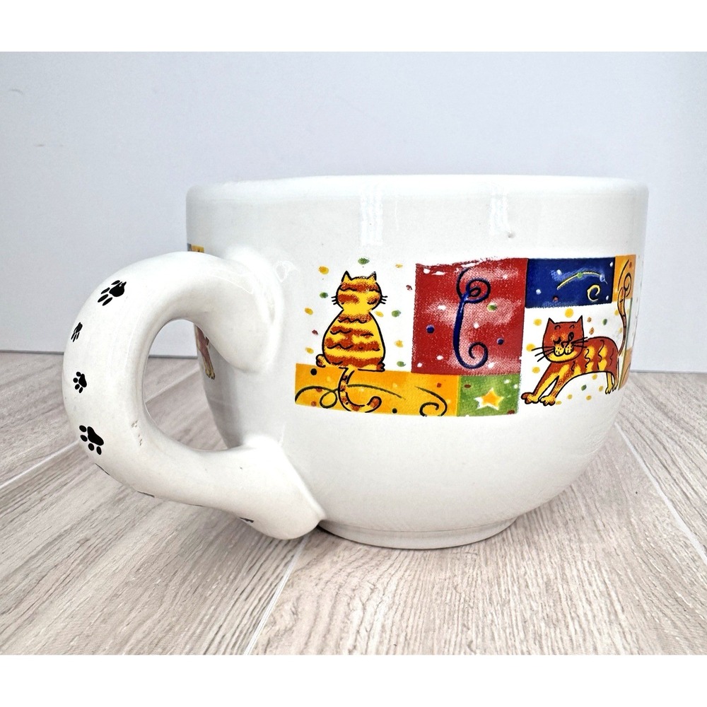 Royal Norfolk Cat Coffee Mug Colorful Whimsical Cats Paw Print Handle 16 Oz